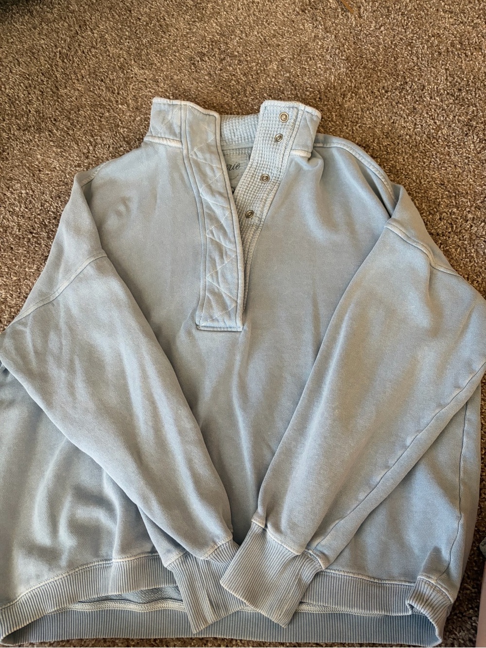 aerie Light Blue Set: Snap-Quarter Pullover Sweatshirt and Wide Leg Sweatpants - Picture 5 of 11